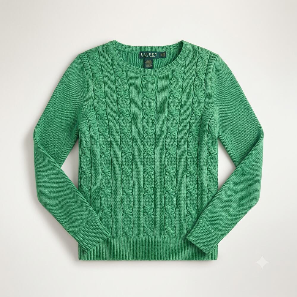 Lauren Ralph Lauren Womens S Preppy Old Money Coastal Cable Knit Sweater Top